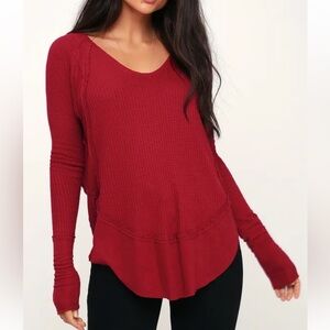 We The Free people Catalina cherry red Long Sleeve tee waffle Thermal top S